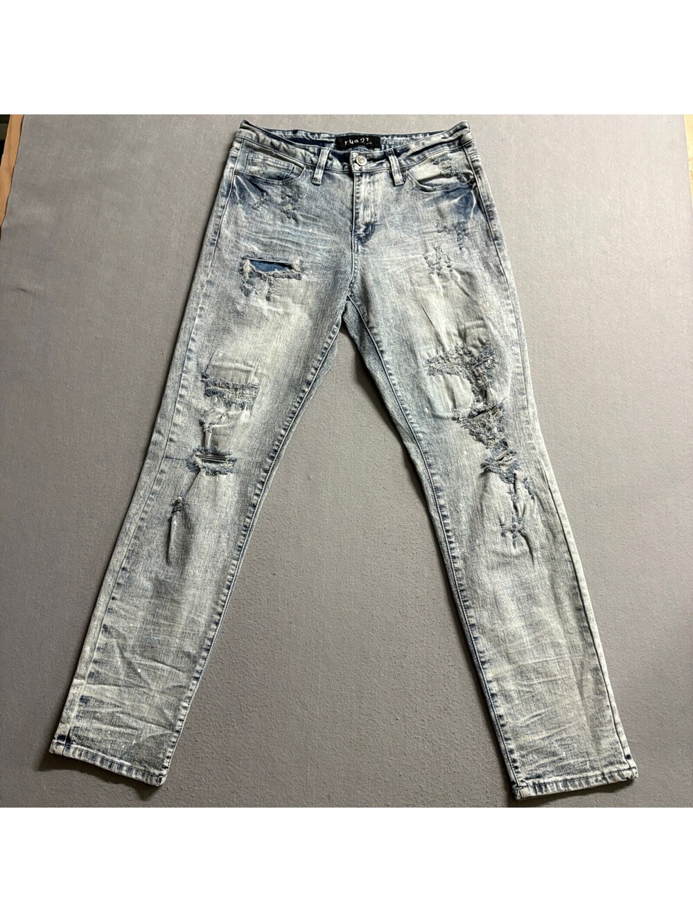 Rue21 Slim Taper Supreme Flex Jeans Mens 32x32 Distressed Acid Wash Blue Denim